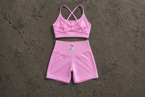WOMEN’S PINK GYM SET SHORTS + BRA