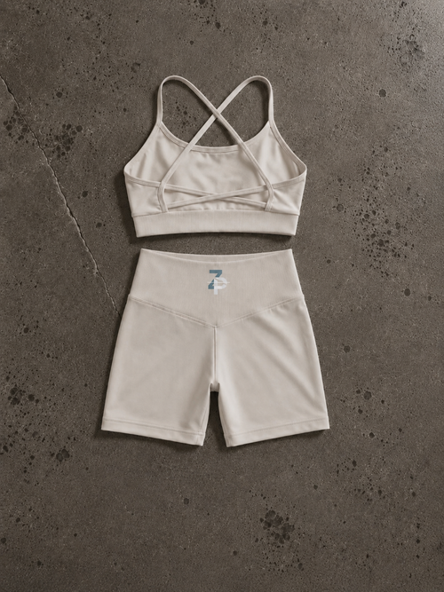 WOMEN’S DARK CREAM SET, SHORTS + BRA