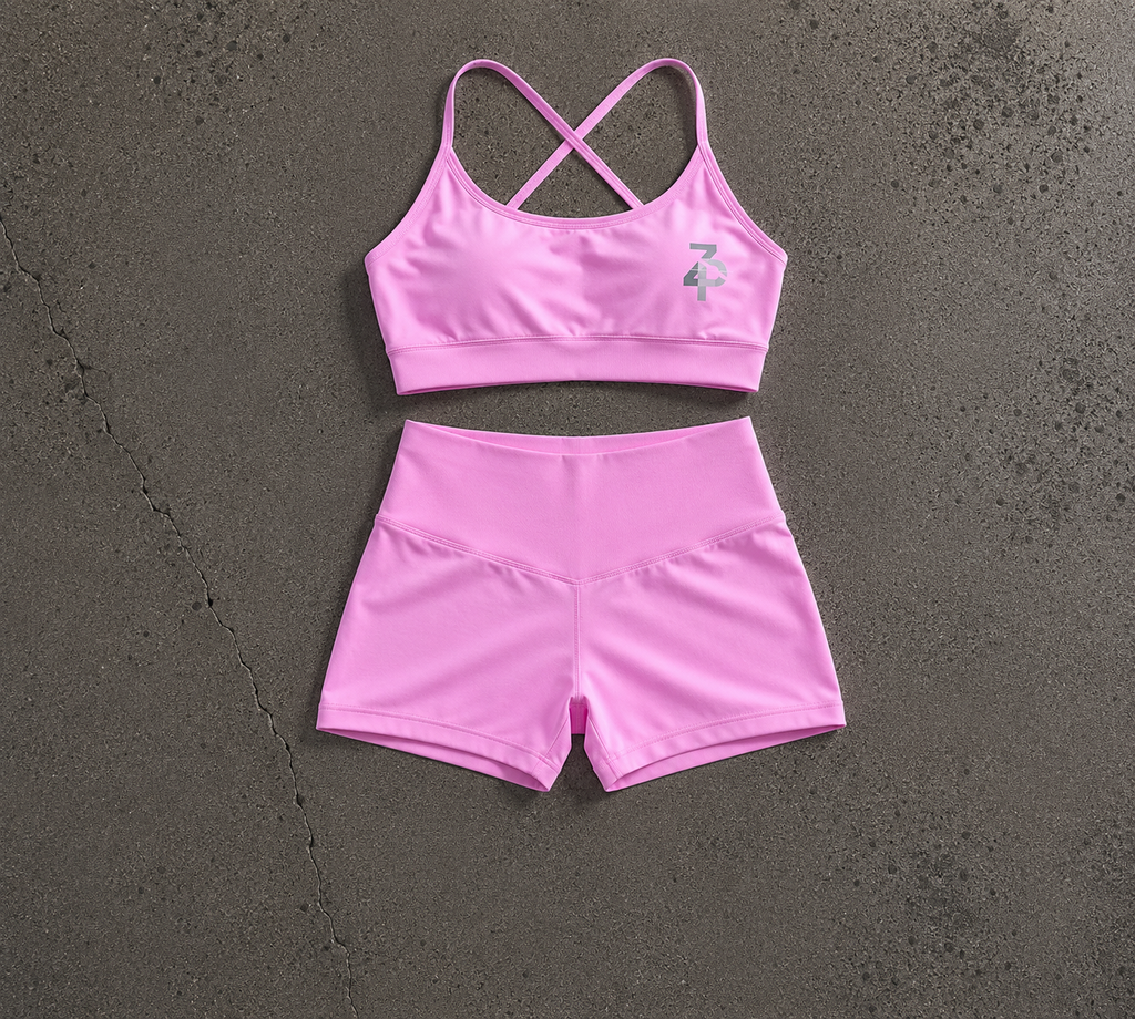 WOMEN’S PINK GYM SET SHORTS + BRA