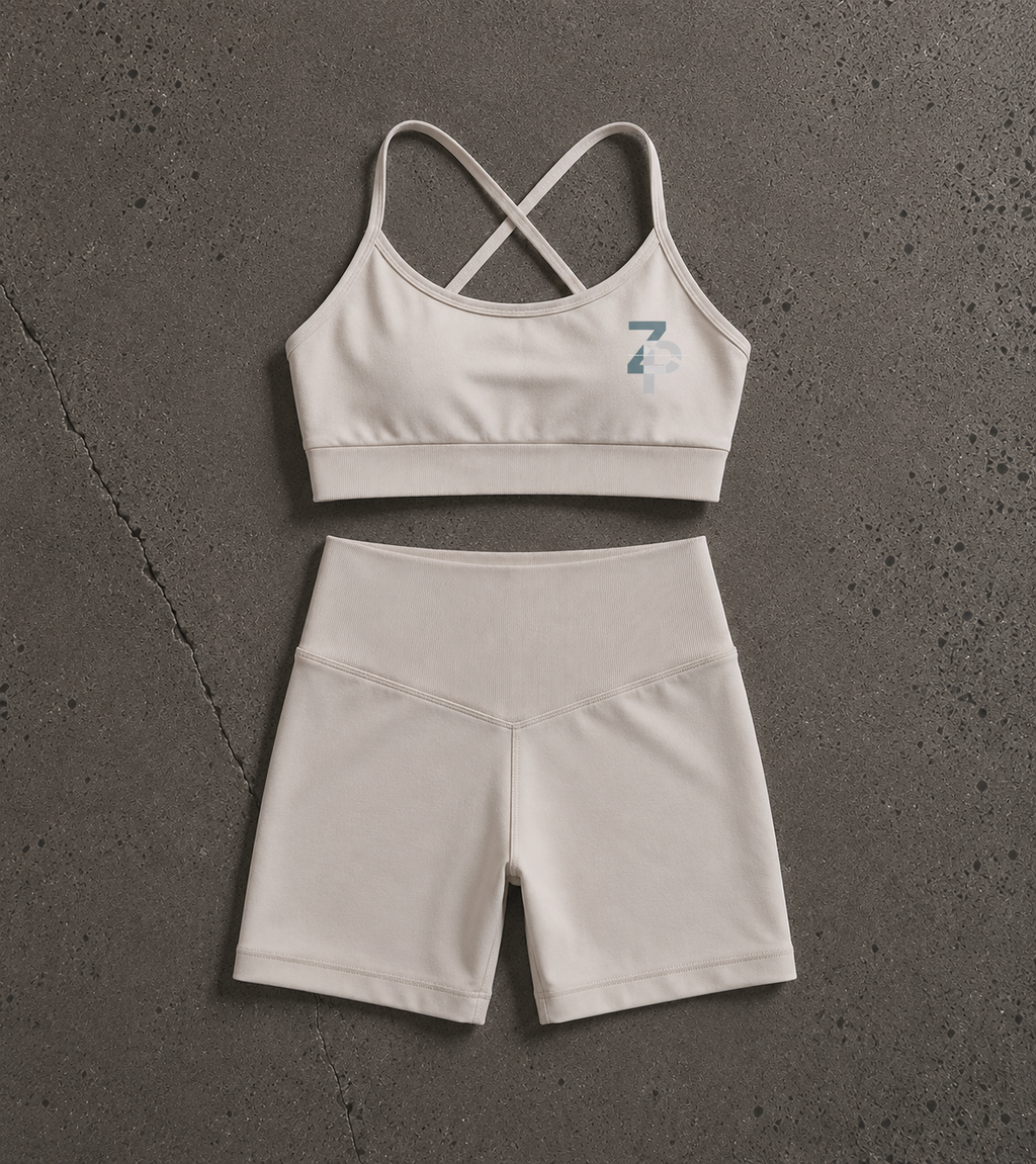 WOMEN’S DARK CREAM SET, SHORTS + BRA